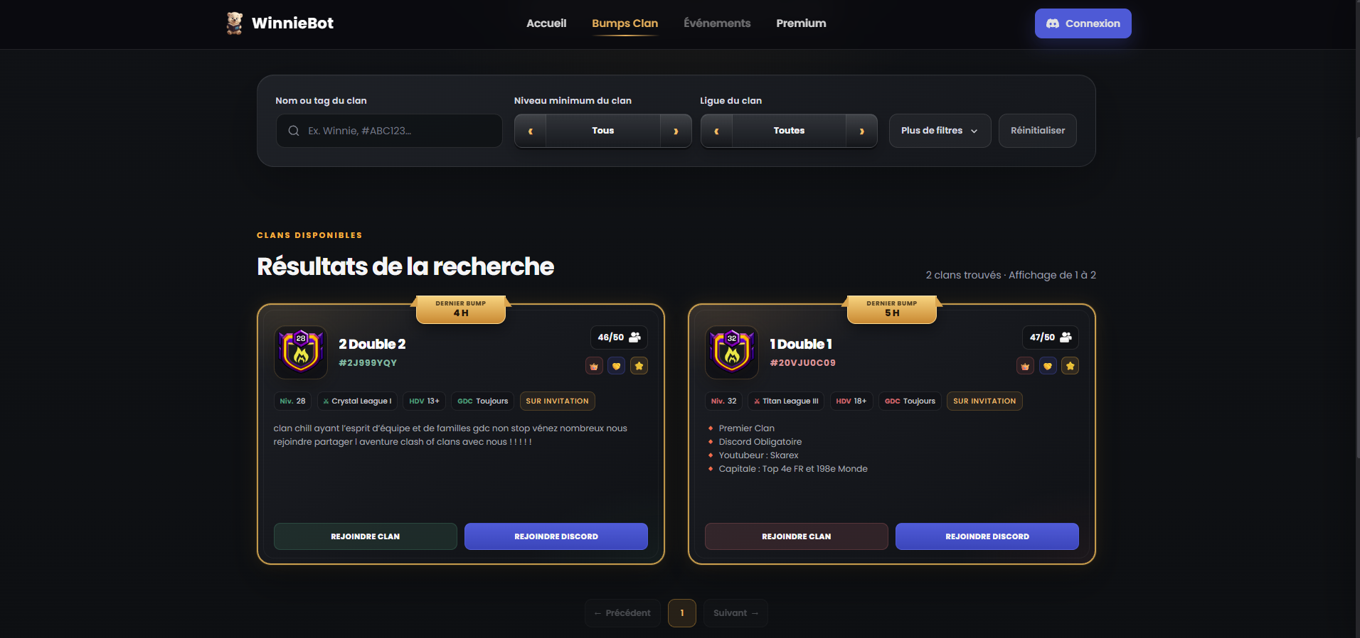 Présentations des clans sur le site WinnieBot